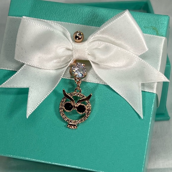 Owl Rose Gold 316 SS Icy AAA CZ Belly Ring Belly Button Ring Jewelry Accessory - Picture 4 of 11
